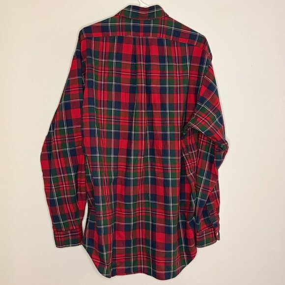 VINTAGE 90s RALPH LAUREN POLO Golf Tilden Plaid Red Flannel Long Sleeve Sz L - Picture 4 of 4